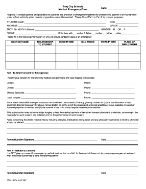 Troy City Schools Medical Emergency Form