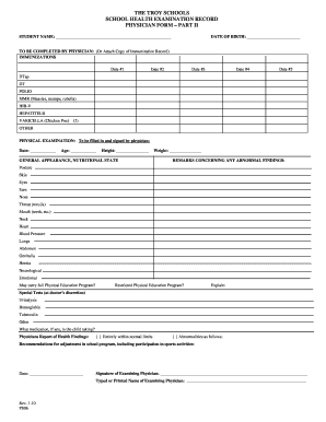 School Health Examination Record