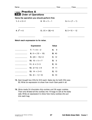 Order of Operations Math Worksheet