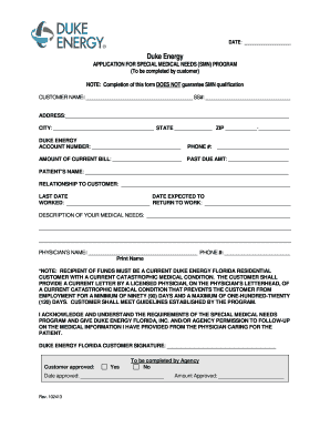 Duke Energy Special Medical Needs Program Application