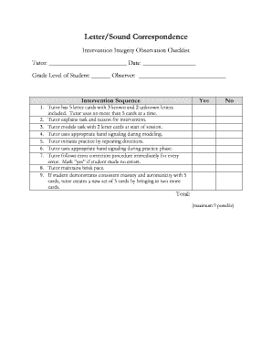 Letter Sound Correspondence Intervention Checklist
