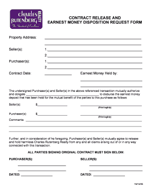 Contract Release and Earnest Money Disposition Request Form