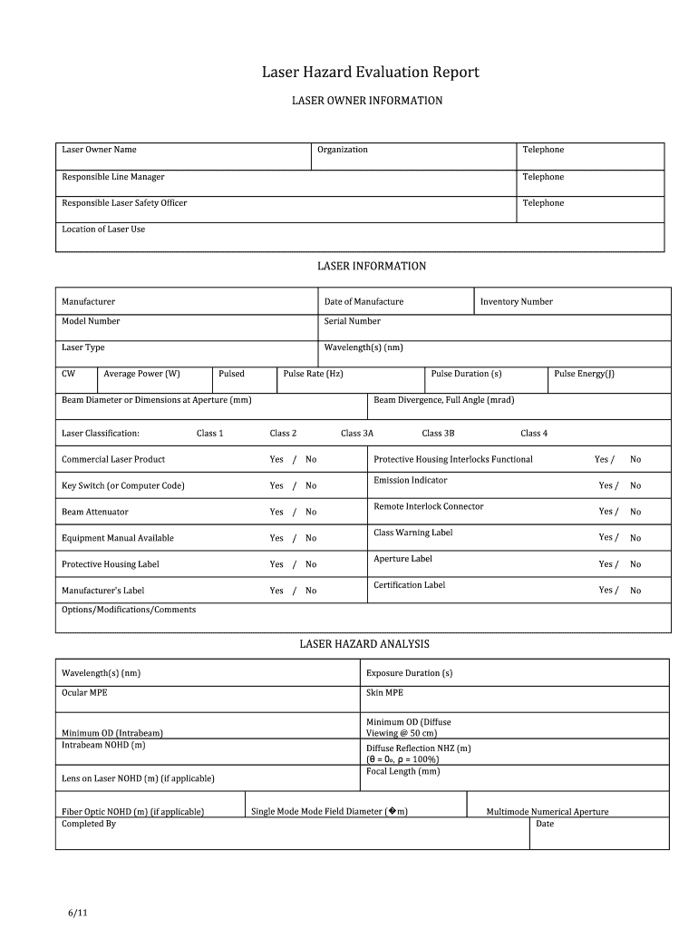 Fillable Online Laser Hazard Evaluation Report Fax Email Print pdfFiller