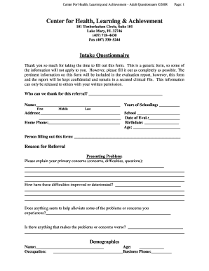 Adult Intake Questionnaire