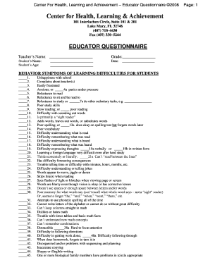 Educator Questionnaire for Learning Difficulties