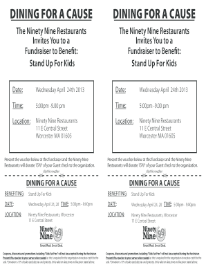 Dining for a Cause Fundraiser Voucher