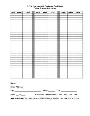 Bookout sheet - Fit For Life 1000 Mile Challenge Goal Sheet Online www - district2