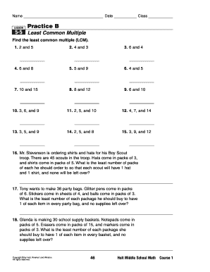 Math Worksheet Least Common Multiple