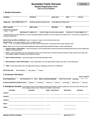Scarsdale Public Schools Student Registration Form