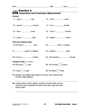 Proportions and Customary Measurement Worksheet