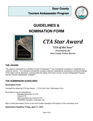 Fillable Online Cta Star Award Door County Visitor Bureau Fax