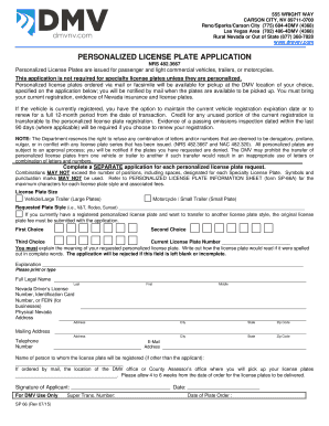 Nevada Personalized License Plate Application