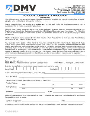 Nevada Duplicate License Plate Application