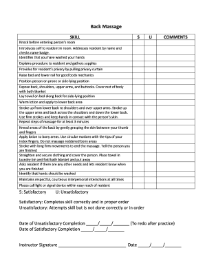 Back Massage Skill Checklist