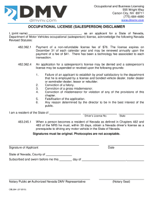 Nevada Salesperson License Application