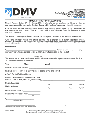 Nevada Governmental Services Tax Exemption Affidavit