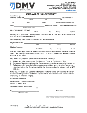 Affidavit of Non-Residency for Nevada Vehicle Registration