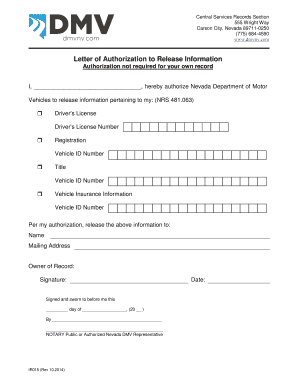Nevada DMV Letter of Authorization to Release Information