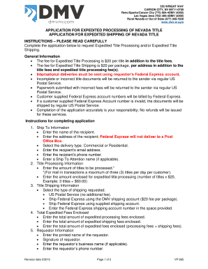 Nevada Expedited Title Processing Application