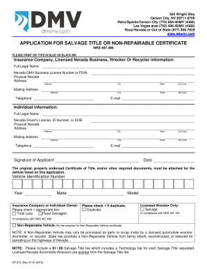 Nevada Salvage Title Application