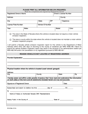 Nevada Emission Control Exemption Application