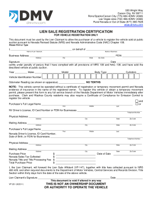 Nevada Lien Sale Registration Certification
