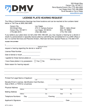 Nevada License Plate Hearing Request