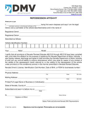 Nevada Repossession Affidavit