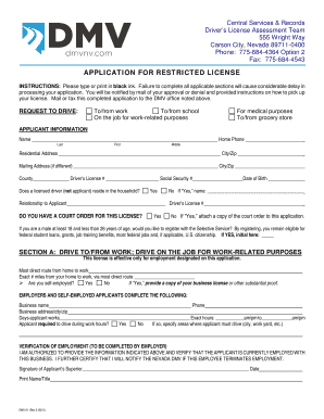 Nevada Restricted License Application