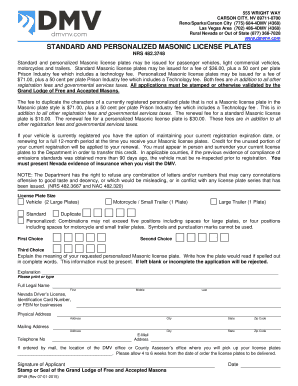 Nevada Masonic License Plate Application