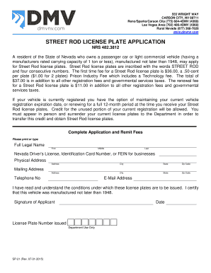 Nevada Street Rod License Plate Application