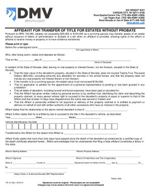 Affidavit for Transfer of Title for Estates Without Probate