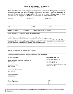 Nevada Organ and Tissue Donor Registration Form