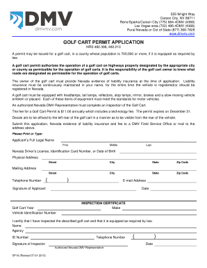 Nevada Golf Cart Permit Application