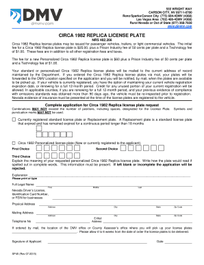 Nevada Circa 1982 Replica License Plate Application
