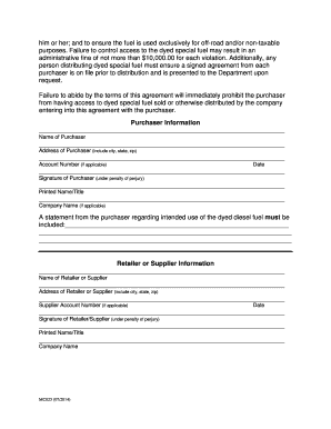 Statement of Acknowledgement and Intended Use of Dyed Special Fuel
