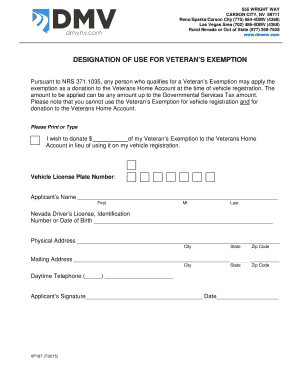 Nevada Veteran’s Exemption Donation Form