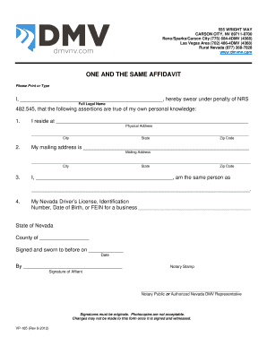 Nevada One and the Same Affidavit