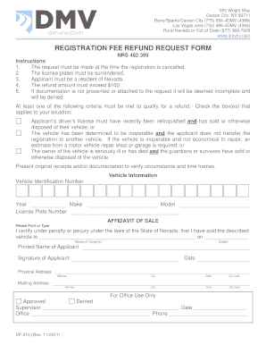 Nevada Registration Fee Refund Request Form