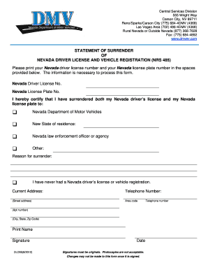 Nevada Driver License Surrender Form