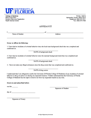 University of Florida College of Medicine Affidavit