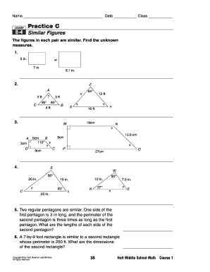 Math Worksheet on Similar Figures