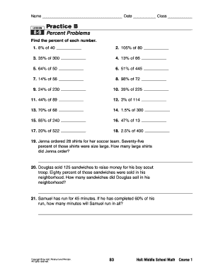 Math Percent Problems Worksheet