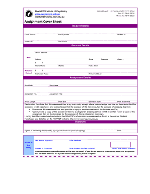 NSWIOP Assignment Cover Sheet