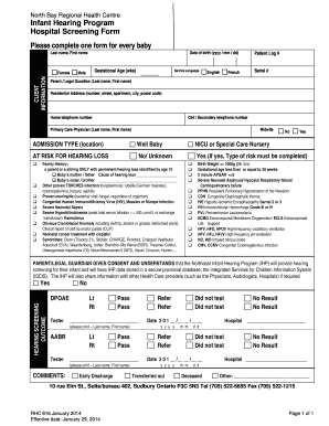 Infant Hearing Program Screening Form