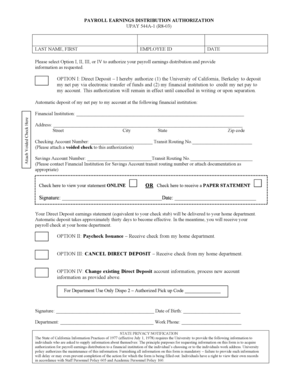 Payroll Earnings Distribution Authorization