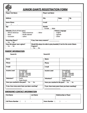 Junior Giants Registration Form