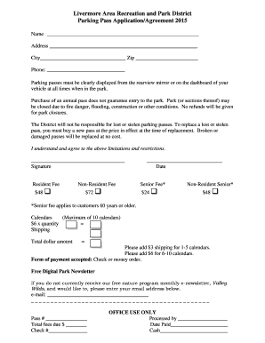 Livermore Parking Pass Application Agreement