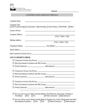 Construction Services Profile Form