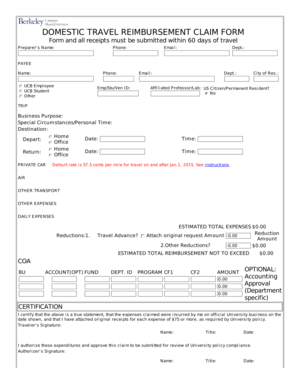 Domestic Travel Reimbursement Claim Form